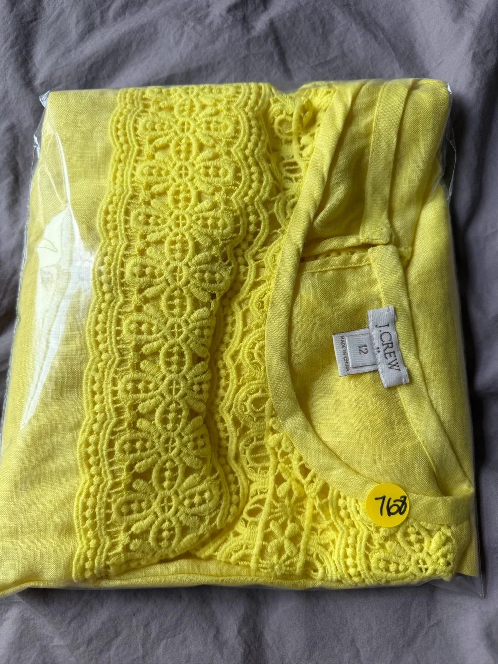 J. Crew Linen Crochet Womens Size 12 Top Yellow Summer Vacation Lightweight